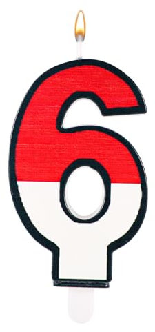 Geburtstagskerze, Rot Weiße Cartoon-Geburtstagskuchenkerze Zahlenkerze Kuchenaufsatzkerze Geburtstagskuchendekoration für Cartoon Geburtstagspartyzubehör (Nummer 6)