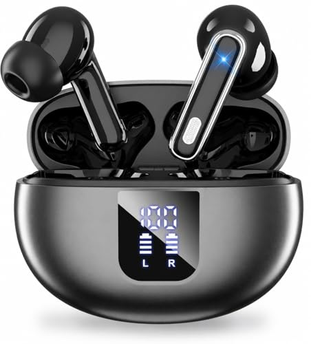 EUQQ Wireless Earbuds, Bluetooth 6.1 Hi-Fi Bass Stereo, 6 ENC Mics | 36H Playtime, IPX7 Waterproof, LED Display, USB-C Fast Charging In-Ear Headphones for iPhone & Android