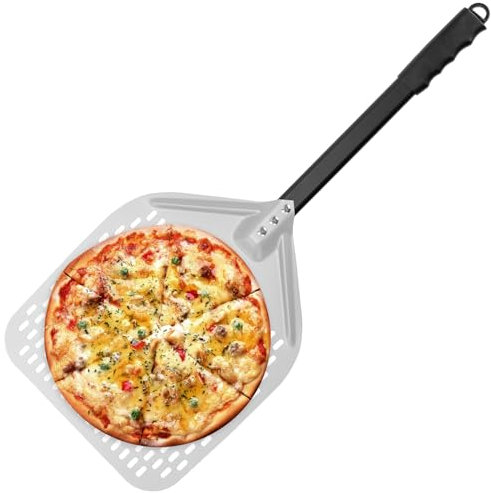 FUNSUEI Perforierter Pizzaschieber 30 x 39 cm, Pizzaschaufel Aluminium Perforiert 12 Zoll mit Griff, Abnehmbare Pizza Schieber Alu Schaufel für Pizza, Brot