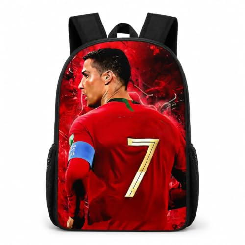 Umbrean Fußball-Rucksack mit Fußballstar-Motiv, Rot，Multifunktionale Reisetasche, geeignet für Studenten, Jugendliche und Fußballfan.