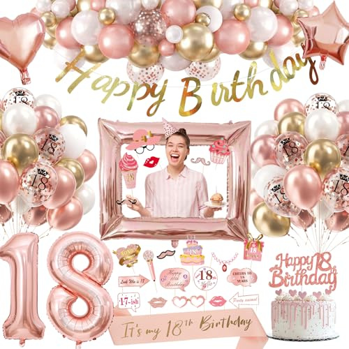 18 geburtstag Mädchen, 18.Geburtstag Dekoration, Geburtstagsdeko 18, Luftballons 18.geburtstag Happy Birthday Girland Ballon 18 Deko zum Geburtstags, Geburtstagsdeko 18 Jahr