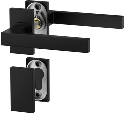 ERGO line Profiltür-Drückergarnitur CUBE, Schwarz Türbeschlag, Schmalrahmen-Rosettengarnitur Eckig, Blind-Rosette, Drückergarnitur, Oval-Rosette, Schmalrahmenbeschläge, Türklinken, Türdrücker