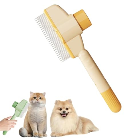 Fellblitz Bürste, Haustier Flohkamm, Fellpflegebürste, Cat Hair Brush with Release Button, Fellpflegebürste für Katzen und Hunde,Katzen Hundebürste zum Massieren und Reinigen von Haaren (Yellow)