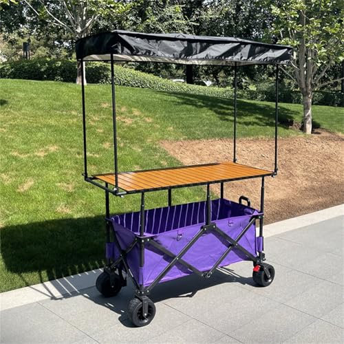 Lifting Stall Car Adjustable Folding Camp Car Outdoor Camp Trolley Snack Cart Oversized Utility Cart Movable Shop with Folding Table And Sunshade Tent, for Garden Camping BBQ Market Stall,07