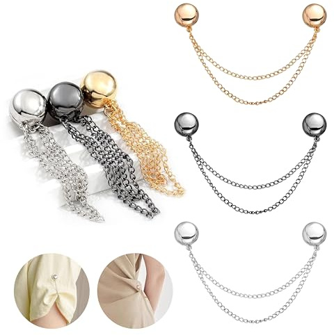IIUIKOO Magnetic Clothing Clips for Women & Hijab, 6 Pcs Multi-Function No Damage Clips for Shirt, Sweater, Pant Cuff & Hem, Strong Magnets with Chain