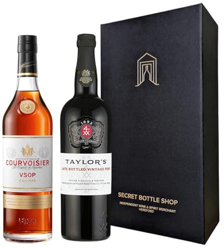 Port & Brandy Hamper from Secret Bottle Shop | Taylors Port & Courvoisier Cognac | Port & Cognac Gift Set for Birthdays, Valentines, Mothers Day & Fathers Day | Wine Hampers for Men & Women