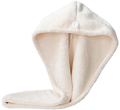 Trockenhaube aus Korallenfleece, Beige, Saugfähig, Leicht | Schnelle Feuchtigkeitsaufnahme, Kompakt Verstaubar, Angenehme Haptik, für Haarpflege Unterwegs und Daheim