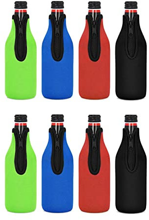 Wzxksoac 8 Pack Beer Bottle Insulator Sleeve Keep Drink Cold,Zip-Up Bottle Jackets,Beer Bottle Cooler Sleeves,Neoprene Cover