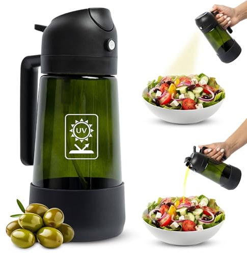 DUEXSO | 3 en 1 Pulverizador Aceite Spray con Protección UV | Aceitera Antigoteo de Vidrio | Aceitera Spray Pulverizador 470ml | Dispensador de Aceite para Cocinar | Aceitero Air Fryer (Negro)