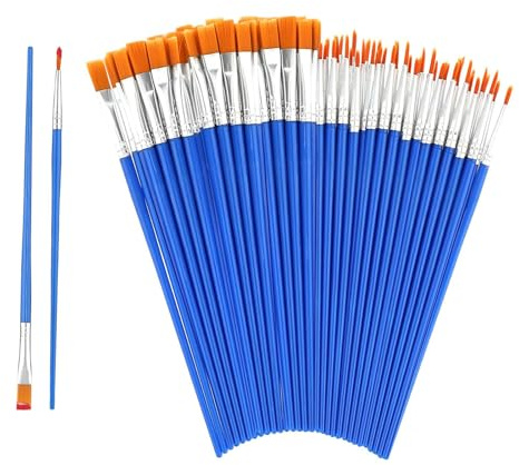 60 Pcs Small Paint Brushes Bulk, Paintbrushes with Flat and Round Pointed, Face Paint Brushes for Acrylic, Oil, Watercolor, Rock Painting, Drawing and Art Supplies(30 Round and 30 Flat)