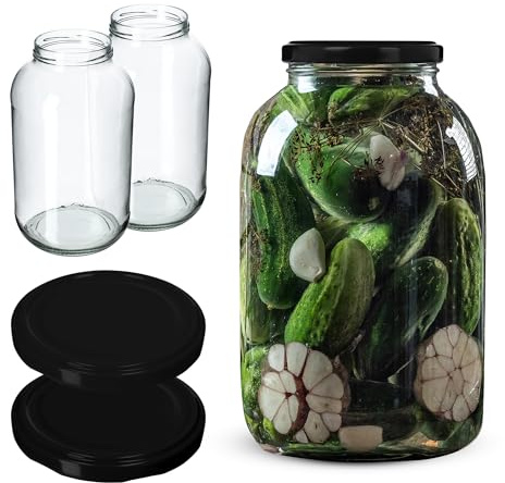 KADAX 2er Set Einmachgläser 4L mit TO100 Schraubdeckel Schwarz – Konservengläser für Gurken, Kombucha & Kimchi | Fermentieren, Einlegen & Einkochen