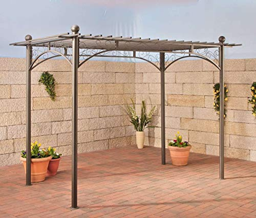 Unique Nature Rankpavillon mit rundem Bogendach aus pulverbeschichtetem Metall – Landhausstil – 310x186x228 cm – Gartenbogen, Rosenpavillon, Rankhilfe, Gartendeko