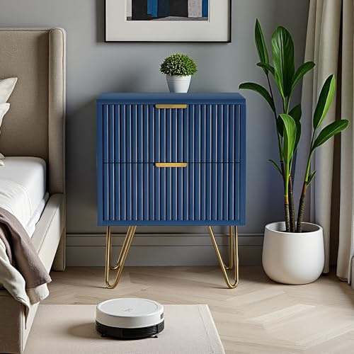 Yeutre Mesita de noche con 2 cajones, mesitas modernas para dormitorio, mesita pequeña para sala de estar, dormitorio, oficina (Azul 2 cajones, 1 unidad)