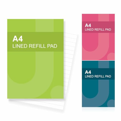 Bloc de recambio A4, 80 hojas, 160 páginas, papel de escritura de 52 g/m², cuaderno de bloque de color blanco, bloc de notas A4 forrado rellenable, bloc de notas superior pegado para el hogar, escuela