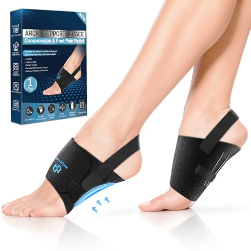 Healrecux Arch Support Braces for Plantar Fasciitis, Foot Arch Pain Relief for Women & Men, Built-In Orthotics Arch Support Inserts for Flat Feet, Fallen Arches(Anti-Slip Strips)