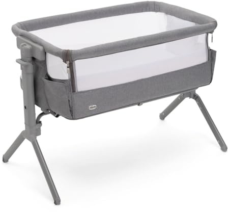 Chicco Next2Me Armonia Baby Beistellbett, aufklappbare Seitengitter, 11 Höhenstufen, höhenverstellbar von 66 bis 83 cm, 4 Rollen, hervorragende Luftzirkulation, grau