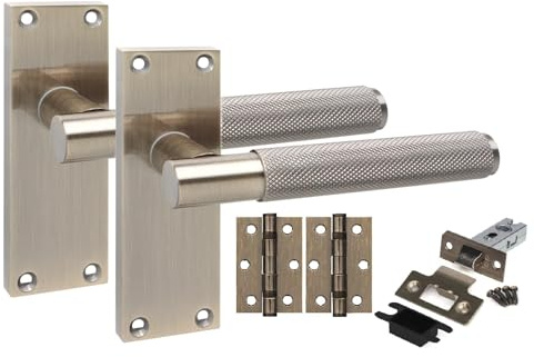Golden Grace Victorian T-Bar Door Handle Latch Set, Antique Brass, 1 Set | Includes ball bearing hinges, 2.5 inch tubular latch, spindle, and fixing screws for rapid internal door installation.