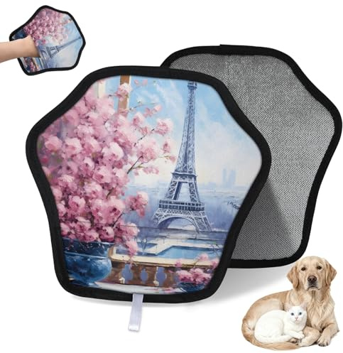 WowPrint Wasserfarben-Blumenturm, Eiffelturm, Tierhaarentfernungshandschuh für Katzen und Hunde, wiederverwendbar, elektrostatische Tierhaar-Handschuhe, Bürstenwerkzeug für Couch, Kleidung, Teppich