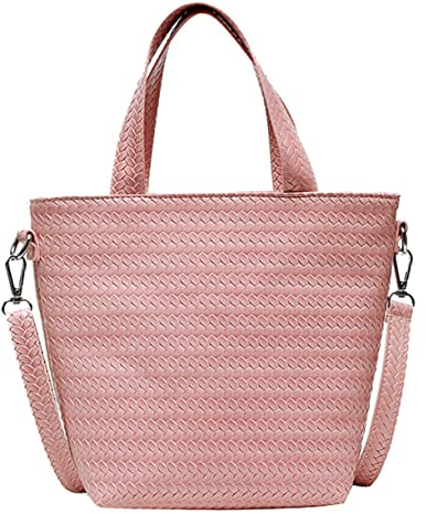 VANZACK Sac Bandoulière Seau Tissé PU Femme Multifonction Sac à Main Épaule et Crossbody Capacité Spacieuse pour Téléphone et Cosmétiques Design Rose