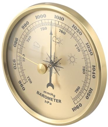 Niceminiwall Multi-functional Dial Type Barometer with Thermometer and Hygrometer, Indoor Weather Station for Home Use, Gold Metal Wall Hanging Decor, 90mm