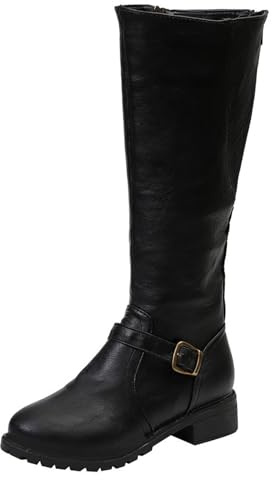 Stivali Medi Donna Autunno Moda con Tacco Suola Spessa Chiusura Lampo Punta Foderati Caldi (Black, 43)