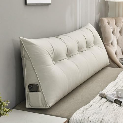 XIEMINLE Ryggstöd kilkudde, triangelkuddar för sänggavel, mjuk säng soffa positioneringsstöd, sänggavel kilkudde för avslappning spelläsning, midja ryggstöd (150 × 50 × 20 cm, beige)