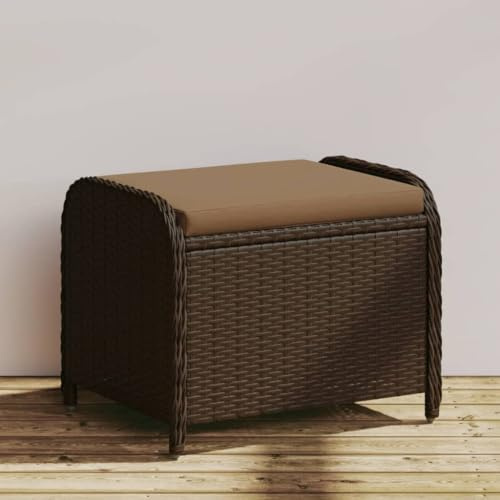 Frdhee Sitzhocker, Garten Dining Hocker, Fußhocker, Terrassenhocker, Barhocker, Gartenhocker mit Kissen Braun 58x46x46 cm Poly Rattan Für Balkon, Terrasse, Camping, Stabil