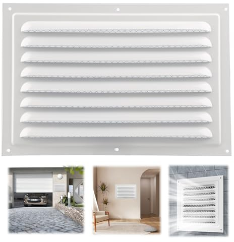12 x 8 Inch / 300 x 200 mm Air Vent Cover, Metal Air Return Grill | With built in pest guard screen, air vent grille covers with fly screen for external internal wall door window white square