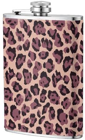 Petaca de bolsillo con estampado de leopardo, color marrón y negro, 8 onzas, banderas de acero inoxidable para papá, padrino de boda, viajes, camping