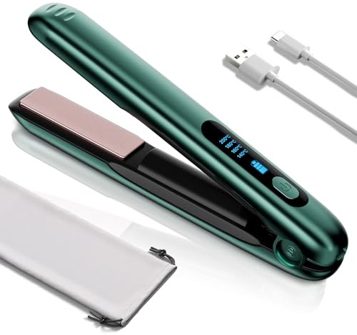 2 in 1 Cordless Hair Straightener & Curler, Wireless Mini Flat Iron for Women, USB Rechargeable Travel Hair Straighteners with 5000mAh Battery, Ceramic Coating for On-the-Go Styling