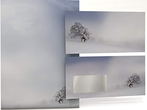 Weihnachts-Papier Set Weiße Stille, 100 Blatt Motivpapier A4 und 100 Umschläge OHNE FENSTER