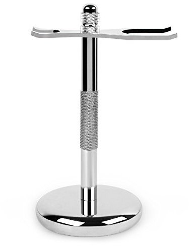 QSHAVE Deluxe Chrome Safety Razor and Brush Stand Holder Fit All Your Shaving Accessories