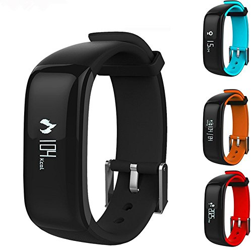 IP67 - Pulsera inteligente impermeable con monitor de ritmo cardíaco, presión arterial, Bluetooth, podómetro para Android e iOS (negro).