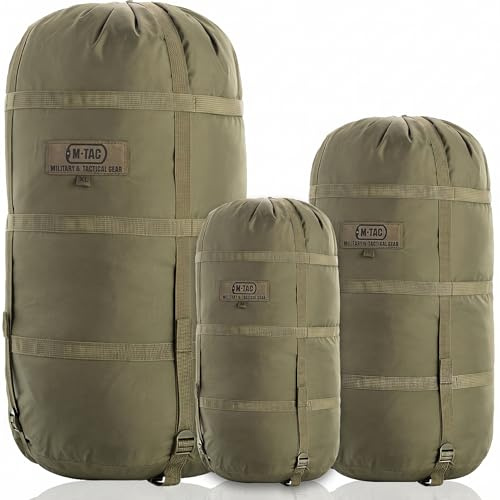 M-Tac Saco de Dormir de compresión Militar, Resistente al Agua, Bolsa de compresión de Nailon Ligero para Viajes, Camping, Senderismo, al Aire Libre (Oliva, XL, 40 litros)