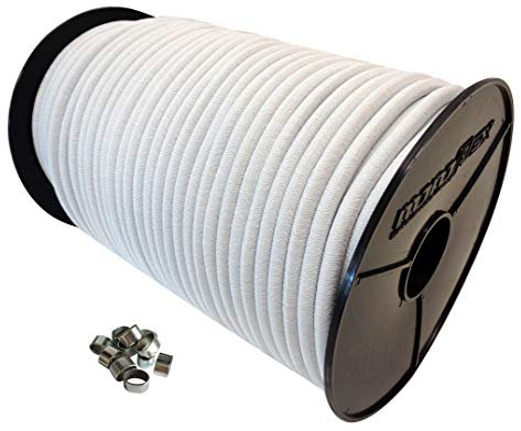 10mm 20m Expanderseil Gummiseil + 20 Würgeklemmen mit PE Mantel Gummileine Planenseil Seil Plane in Weiss