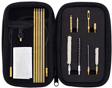 BOOSTEADY Kit Pulizia Pistola .177 Cal & .22, Cal Asta in Ottone, Spazzole in Nylon, Mocio in Cotone Kit Pulizia Arma in Custodia Compatta con Cerniera