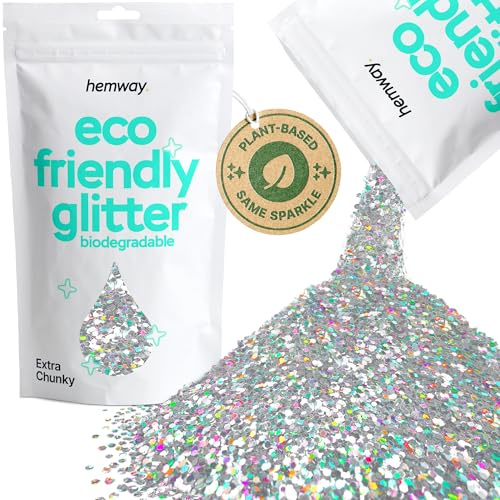 Hemway Eco Friendly Biologisch abbaubarer Glitter 100 g / 3,5 oz Kosmetik Bio Safe Vegan Funke für Gesicht, Lidschatten, Craft - 1/24 Zoll 0,04 Zoll 1 mm - Silber Holographic