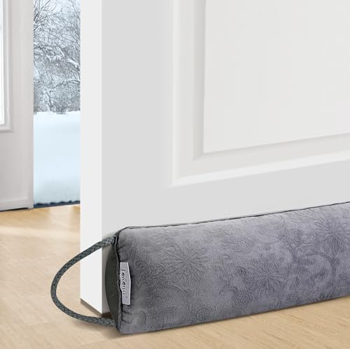 fowong Zugluftstopper für Türen 97x10 cm, Türdichtung zugluftstopper Extra Schwere-Waschbar-Isolierung, Fensterdichtung Luftstopper mit Selbstklebende Klebeband, Kalt Luft Insekt Licht Blockiert,Grau