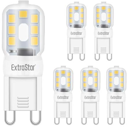 EXTRASTAR Lampadina LED G9, 2.5W Equivalente a 20W Lampada Alogena,luce bianco Caldo 3000K Non-Dimmerabile 360 Grado, 6 Pezzi