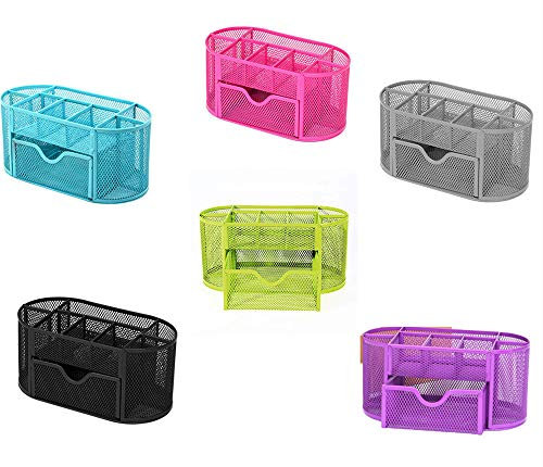 Stiftehalter mit Schublade, multifunktional, Netzstoff, Schreibtisch-Organizer, 9 Fächer, Aufbewahrungsbox, Halter, Kommode, Organizer für Zuhause und Büro (lila)