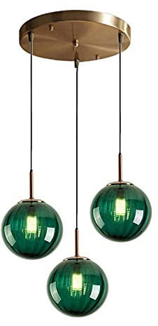 LFsem Nordic 3-Lights Pendelleuchte Ø15cm Glaskugel-Deckenleuchte Moderne einfache Hängelampe E14 Loft Kronleuchter Dekoration Beleuchtungskörper (Dunkelgrün)