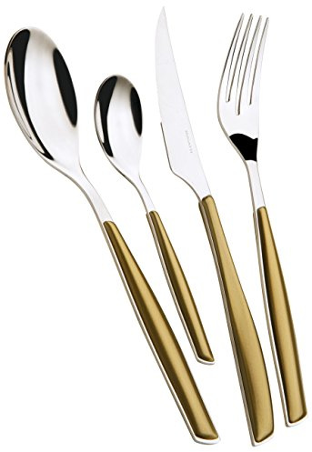 BUGATTI, Glamour, Ensemble de 4 Couverts en Acier Inoxydable 18/10 et Manche de Couleur Or. Ensemble de Couverts pour 1 Personne composé de 1 cuillère, 1 Fourchette, 1 Couteau et 1 cuillère à café