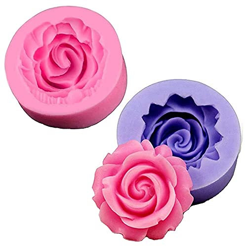 2 Stücke 3D Silikon Backform Rose Blume Silikon Form Fondant Geschenk Dekorieren Schokolade Cookie Seife Polymer Clay Harz Backformen für Seife, Süßigkeiten, Schokolade 35mm*35mm*18mm