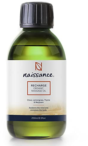 Naissance Recharge Therapeutisches BIO Massageöl 250ml - Natürliches Entspannung Aromatherapie Energetisierendes Körperöl mit Zitronengras, Nelke, Thymian & Majoran
