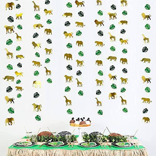 Ghirlanda di foglie di palma in oro e verde, decorazione per feste da appendere, bandierine di carta da appendere, per giungla, safari, animali, zoo, selvaggio, uno, baby shower, decorazione estiva