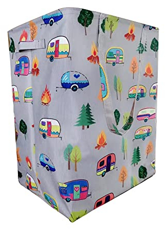 Kay&J Collapsible 60L Laundry Hamper, Slim and Tall Laundry Basket, Long Handles for Portability, Great for Home and Camper Use, Camper Gift RV Travel Trailer Camper Decor Accessories