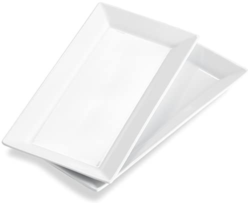 ONEMORE 12 Inch Ceramic Serving Platters, White Rectangular Serving Trays/Dishes for Party Entertaining, Stackable Plates for Appetizers Desserts Baked Goods - Set of 2