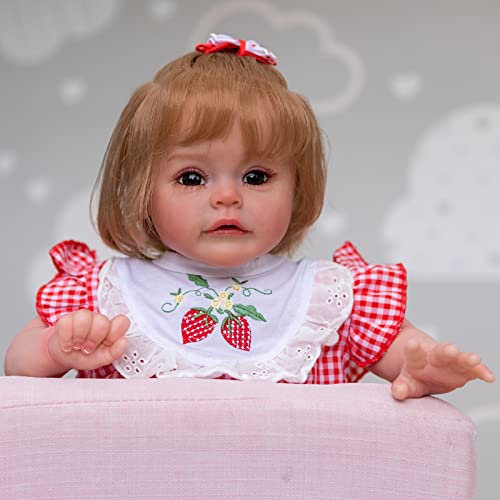 60CM Riesiges Schätzchen Reborn Kleinkindpuppe Blondes Kurzes Haar Mädchen 24 Zoll Weicher Kuschelkörper Lebensecht 3D Bemalte Haut Mit Sichtbaren Venen Sammlerstücke Kunstpuppe Weihnachten Geschenk