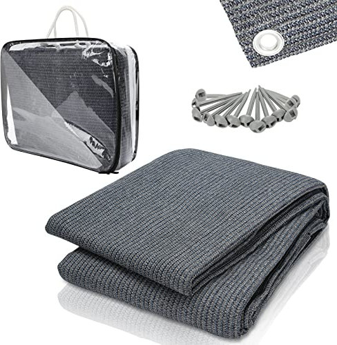 Tubiaz Vorzeltteppich Markisenteppich, Zeltteppich mit 12 Löchern, 13 Heringe und Tragetasche, Vorzeltteppich atmungsaktiv rutschfest,Waschbare, 250x250cm Grau Blau