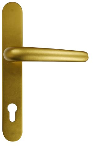 UAP Signature Aluminium Door Handle Gold Anodised, 243mm Long Backplate, 92PZ Euro Cylinder Lock, 210mm Screw Centres, External Door Handle for uPVC, Composite & Timber Doors